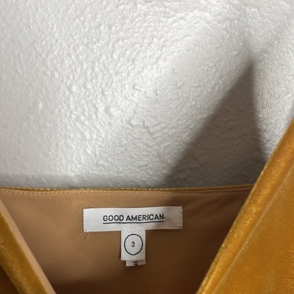 Good American Dress Midi Sleeveless Spaghetti StrapV Neck Silt Gold Yellow 3/L - Picture 5 of 8